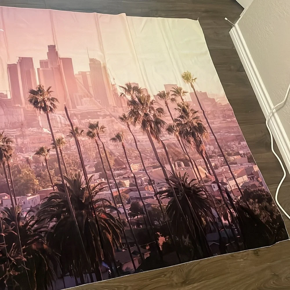 Sunset Palm City Wall Art Print - Pink Tones